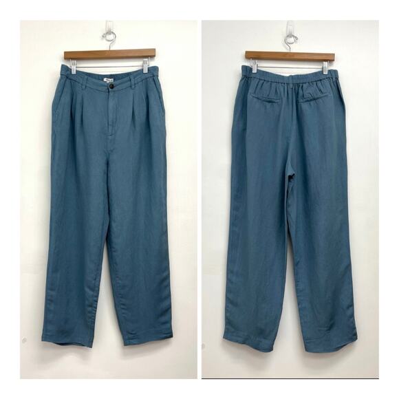 Madewell Tailored Tapered Pleated Elastic Waist Pant Linen-Blend FLAWED Size 10 - Picture 2 of 13